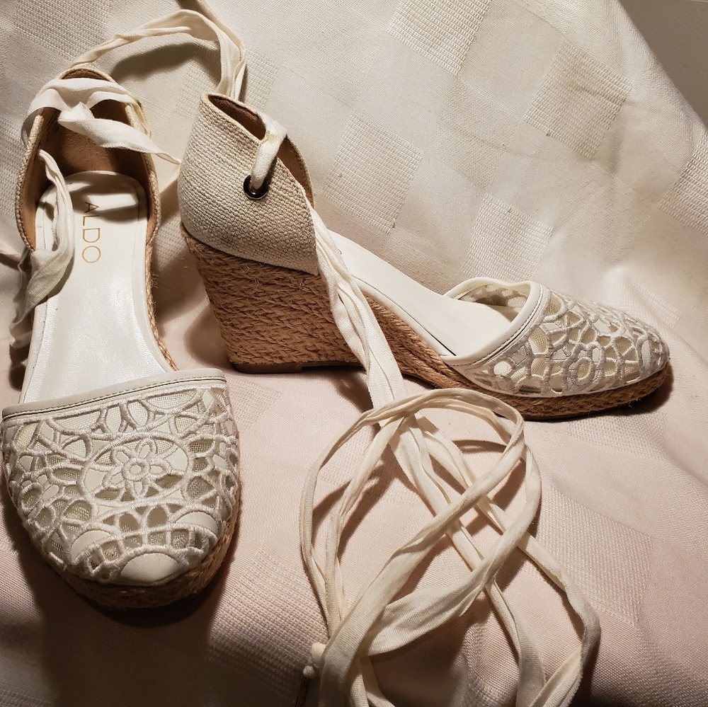 Aldo white lace up espadrilles canvas
